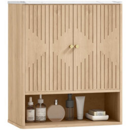 Oak Bathroom Wall Cabinet Adjustable Shelf And Open Shelf - thumbnail 1
