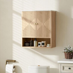 Oak Bathroom Wall Cabinet Adjustable Shelf And Open Shelf - thumbnail 3