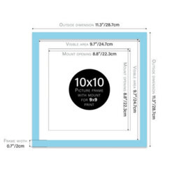 "10X10"" Light Blue Picture Frame - 10X10"" Square Frame With 9X9"" Mount For 10X10""/9X9"" Pictures Moderrn Style Thin Edge, 1 Pack" - thumbnail 2