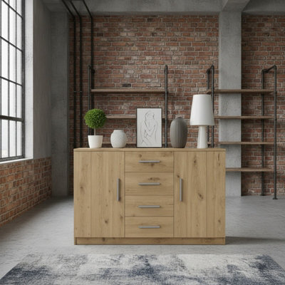 Bono Bo 01 K2D4Sz Modern Chest Of Drawers With 2 Doors And 4 Storage Drawers Artisan Oak - image 1