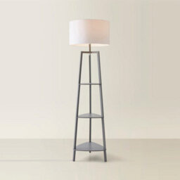 Valuelights Hiru Grey 3 Tier Shelf Floor Lamp With White Drum Shade And Bulb - thumbnail 3