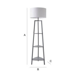 Valuelights Hiru Grey 3 Tier Shelf Floor Lamp With White Drum Shade And Bulb - thumbnail 9