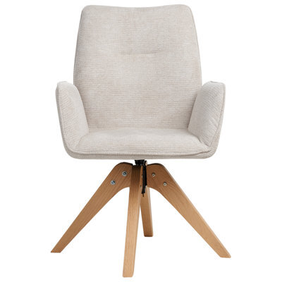 Wyld And Coco Swivel Dining Chair In Light Beige Faux Linen With High Back And Armrests, 58Cm W X 66Cm D X 90Cm H - image 1