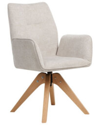 Wyld And Coco Swivel Dining Chair In Light Beige Faux Linen With High Back And Armrests, 58Cm W X 66Cm D X 90Cm H - thumbnail 3