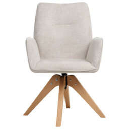 Wyld And Coco Swivel Dining Chair In Light Beige Faux Linen With High Back And Armrests, 58Cm W X 66Cm D X 90Cm H - thumbnail 1