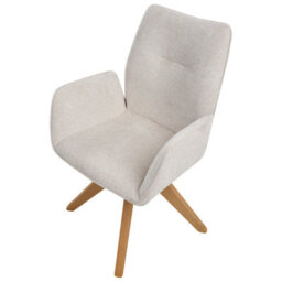 Wyld And Coco Swivel Dining Chair In Light Beige Faux Linen With High Back And Armrests, 58Cm W X 66Cm D X 90Cm H - thumbnail 6