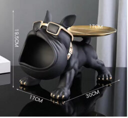 30Cm Charcoal Resin Bulldog Statue Storage Box, Dog Figurine Home Decor Sculpture - thumbnail 2