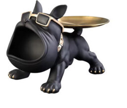 30Cm Charcoal Resin Bulldog Statue Storage Box, Dog Figurine Home Decor Sculpture - thumbnail 1