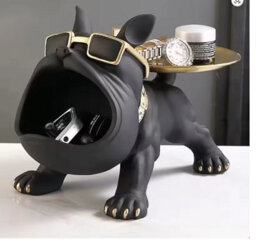 30Cm Charcoal Resin Bulldog Statue Storage Box, Dog Figurine Home Decor Sculpture - thumbnail 3