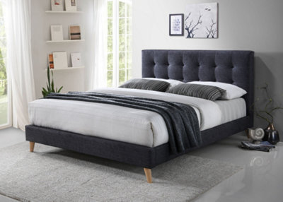 Save On Goods UK 5Ft King Size Dark Grey Soft Touch, Button Back Fabric Upholstered Bed Frame Bedstead - image 1