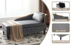 Abrihome Velvet Chaise Lounge Sofa, Chaise Lounge Couch With Pillow, Modern Nailhead-Trim & Button-Tufted Lounge Chair, Right Armrest  - thumbnail 4