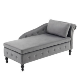 Abrihome Velvet Chaise Lounge Sofa, Chaise Lounge Couch With Pillow, Modern Nailhead-Trim & Button-Tufted Lounge Chair, Right Armrest  - thumbnail 6