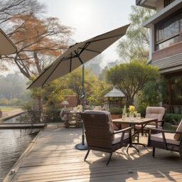 Sundaze Taupe 3M Round Garden Parasol Umbrella Outdoor Patio Crank Tilt With Base