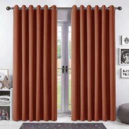 Bedlooms Rust Linen Curtain 100% Blackout Thermal Insulated Eyelet Curtain (Pair) 90 X 90 Inches With Tie Back Two