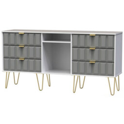 Cube Ready Assembled Matt Grey & White Media Unit With 2 Shelves & 6 Drawers, (H)152Cm X (W)74Cm X (D)39.5Cm
