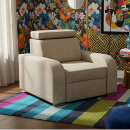 Oslo M 1 Armchair With Adjustable Headrest Mdf And Particle Board Frame Upholstered Back 105X100X85 100Cm Beige - thumbnail 1