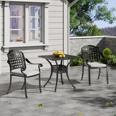 Breeins Set Of 3 Outdoor Black Garden Furniture Set Dining Set For Garden Patio Lounge Balcony With Parasol Hole - image 1