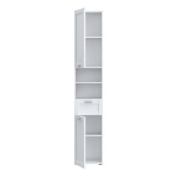 Furniture To Go Lokko Tall Narrow Bathroom Cabinet With 2 Doors And 1 Drawer With Silver Handles In White - thumbnail 5