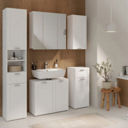 Furniture To Go Lokko Tall Narrow Bathroom Cabinet With 2 Doors And 1 Drawer With Silver Handles In White - thumbnail 6