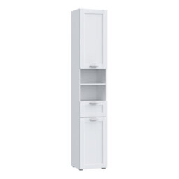 Furniture To Go Lokko Tall Narrow Bathroom Cabinet With 2 Doors And 1 Drawer With Silver Handles In White - thumbnail 2
