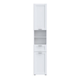 Furniture To Go Lokko Tall Narrow Bathroom Cabinet With 2 Doors And 1 Drawer With Silver Handles In White - thumbnail 3