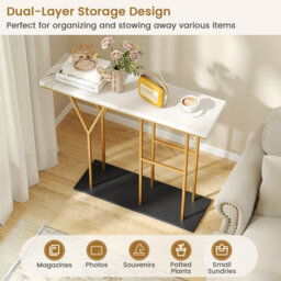 Gainoom 100Cm White Console Table 2-Tier Faux Marble Entryway Table - thumbnail 7