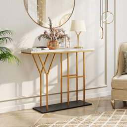 Gainoom 100Cm White Console Table 2-Tier Faux Marble Entryway Table - thumbnail 4