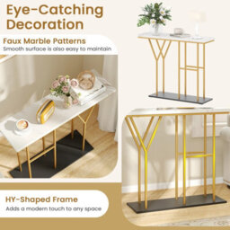 Gainoom 100Cm White Console Table 2-Tier Faux Marble Entryway Table - thumbnail 9