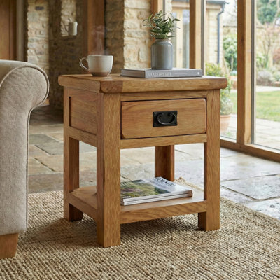 The Furniture Market Rustic Oak Lamp Table With 1 Drawer - image 1