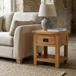 The Furniture Market Rustic Oak Lamp Table With 1 Drawer - thumbnail 5