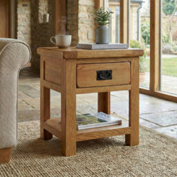 The Furniture Market Rustic Oak Lamp Table With 1 Drawer - thumbnail 1