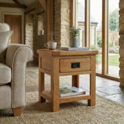 The Furniture Market Rustic Oak Lamp Table With 1 Drawer - thumbnail 3