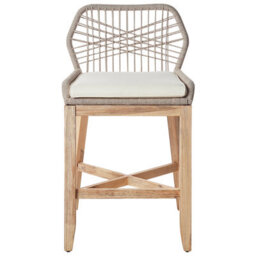 Wyld And Coco Outdoor Bar Stool Set Of 2 - Light Brown Beige Boho Rustic, Acacia Wood Legs, Powder-Coated Iron Frame - thumbnail 1