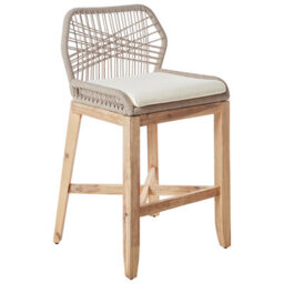 Wyld And Coco Outdoor Bar Stool Set Of 2 - Light Brown Beige Boho Rustic, Acacia Wood Legs, Powder-Coated Iron Frame - thumbnail 4
