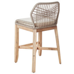Wyld And Coco Outdoor Bar Stool Set Of 2 - Light Brown Beige Boho Rustic, Acacia Wood Legs, Powder-Coated Iron Frame - thumbnail 5