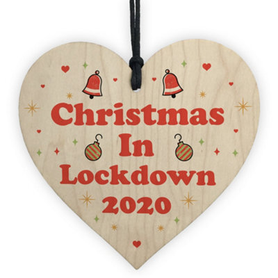 Red Ocean Christmas In Lockdown Wooden Heart Bauble Christmas Tree Decoration Keepsake - image 1