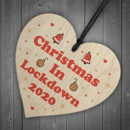 Red Ocean Christmas In Lockdown Wooden Heart Bauble Christmas Tree Decoration Keepsake - thumbnail 6