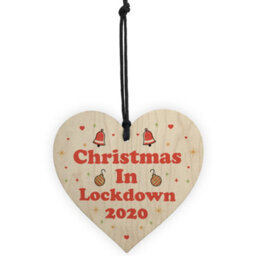 Red Ocean Christmas In Lockdown Wooden Heart Bauble Christmas Tree Decoration Keepsake - thumbnail 5