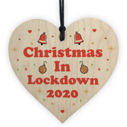 Red Ocean Christmas In Lockdown Wooden Heart Bauble Christmas Tree Decoration Keepsake - thumbnail 1