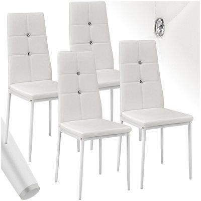 Tectake Set Of 4 Dining Chair Set - High Backrest, Slim Steel Legs & Rhinestone Highlights  - White - image 1