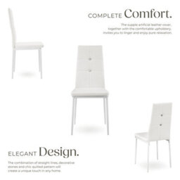 Tectake Set Of 4 Dining Chair Set - High Backrest, Slim Steel Legs & Rhinestone Highlights  - White - thumbnail 3