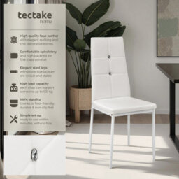 Tectake Set Of 4 Dining Chair Set - High Backrest, Slim Steel Legs & Rhinestone Highlights  - White - thumbnail 2