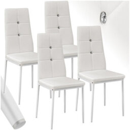 Tectake Set Of 4 Dining Chair Set - High Backrest, Slim Steel Legs & Rhinestone Highlights  - White - thumbnail 1