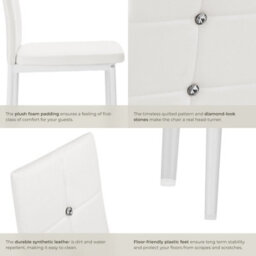 Tectake Set Of 4 Dining Chair Set - High Backrest, Slim Steel Legs & Rhinestone Highlights  - White - thumbnail 4