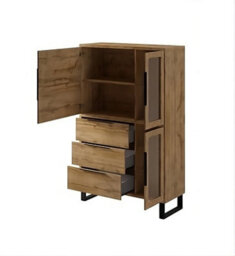 Arte Halle 12 Tall Display Cabinet W1200mm H1900mm D450mm - Oak Wotan, Glass Doors & Drawers - thumbnail 2