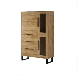 Arte Halle 12 Tall Display Cabinet W1200mm H1900mm D450mm - Oak Wotan, Glass Doors & Drawers