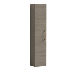 Balterley Bramshall Modern Bathroom 1 Soft Close Door Wall Hung Tall Storage Unit, Solace Oak With Copper Handle, 300 mm - thumbnail 1