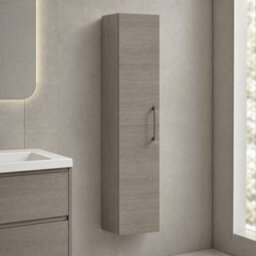 Balterley Bramshall Modern Bathroom 1 Soft Close Door Wall Hung Tall Storage Unit, Solace Oak With Copper Handle, 300 mm - thumbnail 3