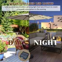 Costway 3M Garden Parasol 24 Solar Power Led Lights Patio Umbrella With Tilt And Crank Handle Coffee - thumbnail 7