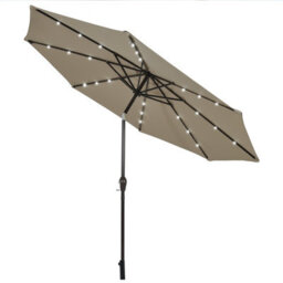 Costway 3M Garden Parasol 24 Solar Power Led Lights Patio Umbrella With Tilt And Crank Handle Coffee - thumbnail 2